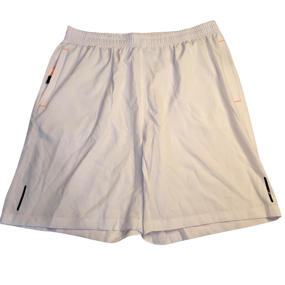 Mens White Athletic Performance Shorts XL Zipper Pockets Reflective Training